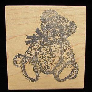 Judikins Fuzzy Cute Teddy Bear Bow Rubber Stamp